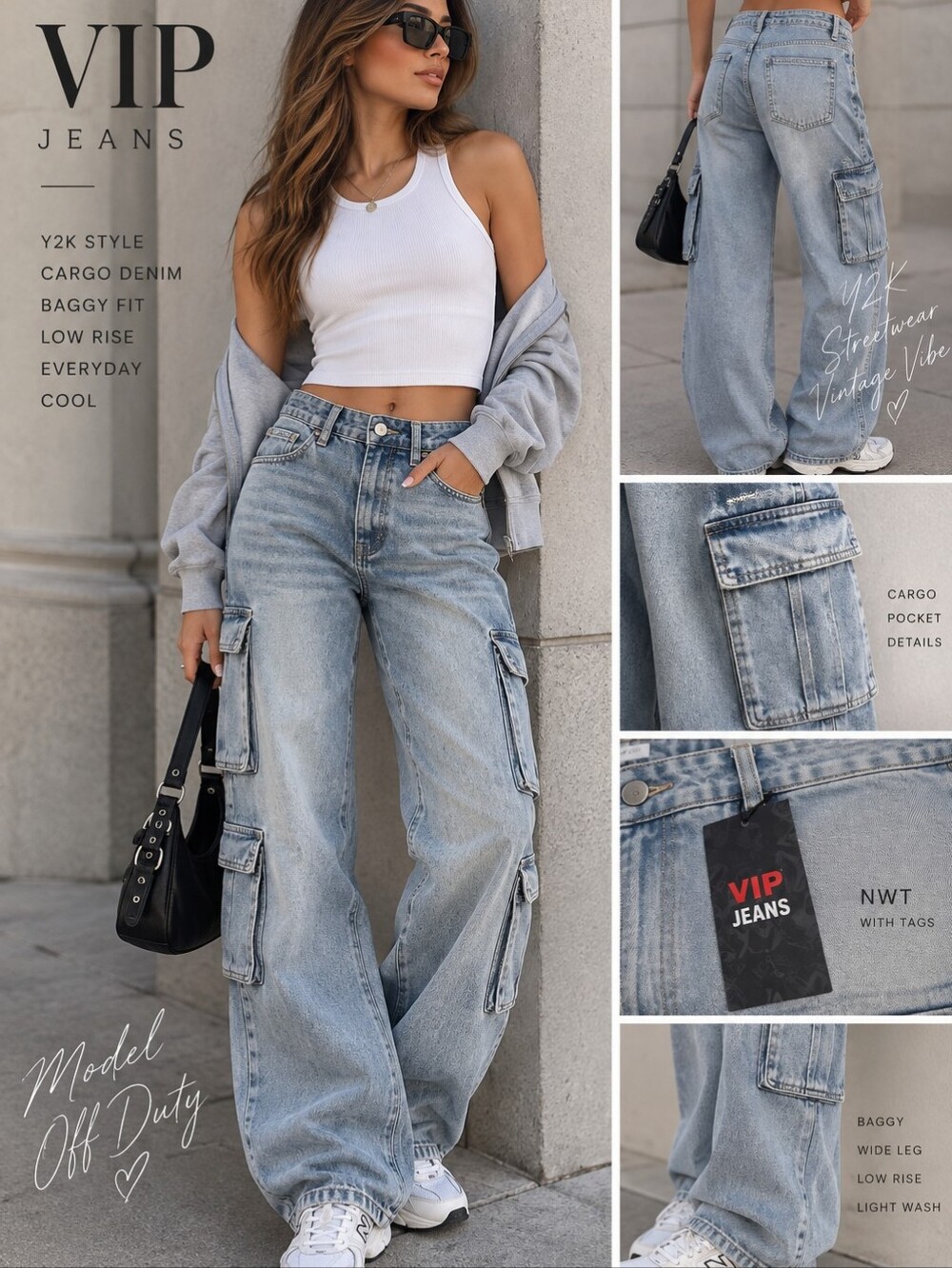 NWT ✨ Y2K VIP cargo jeans in a gorgeous faded light-wash denim.